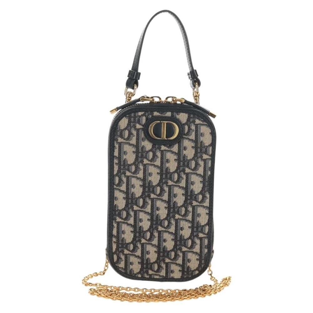 Dior Trotter Phone Holder Chain Montaigne Shoulder Bag Navy Blue